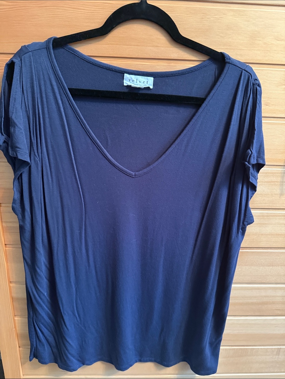 Velvet by Graham & Spencer Deep Navy V-Neck Short Sleeve Top